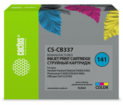 Картридж струйный Кактус CS-CB337 №141 многоцветный (9 мл) для HP DJ D4263/D4363/D5360/DJ J5783/J6413 (CS-CB337)