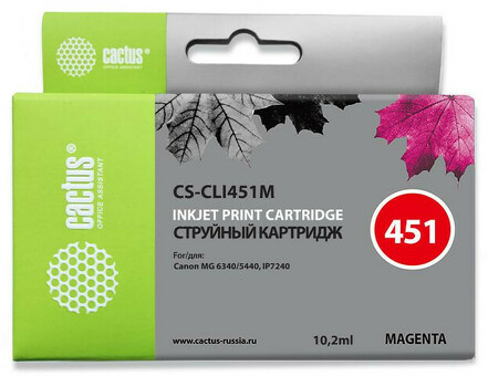 Картридж струйный Cactus CS-CLI451M пурпурный (10.2мл) для Canon MG6340/5440/IP7240 (CS-CLI451M)