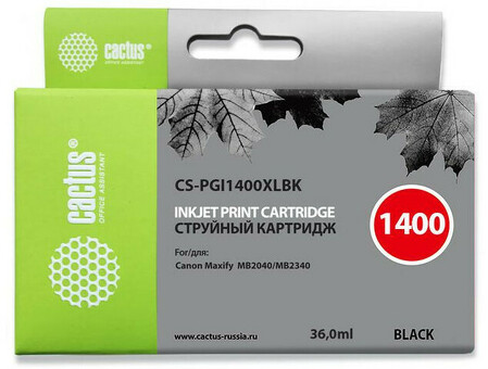 Картридж струйный Кактус CS-PGI1400XLBK Черный (36мл ) для Canon MB2050/MB2350/MB2040/MB2340 (CS-PGI1400XLBK)