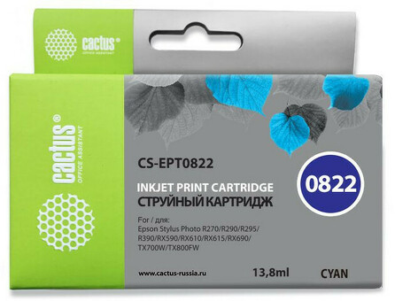 Картридж струйный Cactus CS-EPT0822 голубой (13.8мл) для Epson Stylus Photo R270/290/RX590 (CS-EPT0822)