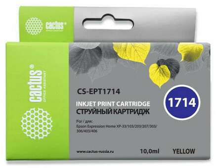 Картридж струйный Cactus CS-EPT1714 желтый ( 10мл ) для Epson XP-33/103/203/207/303/306/403/406 (CS-EPT1714)