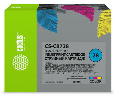 Картридж струйный Cactus CS-C8728 №28 многоцветный (18 мл) для HP DJ3320/3325/3420/3425/3520 (CS-C8728)