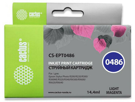 Картридж струйный Cactus CS-EPT0486 светло-пурпурный (14.4мл) для Epson Stylus Photo R200/R220/R300/R320/R340/RX500/RX600/RX620/RX640 (CS-EPT0486)