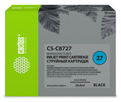 Картридж струйный Cactus CS-C8727 №27 черный (20 мл) для HP DJ3320/3325/3420/3425/3520 (CS-C8727)