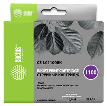 Картридж струйный Кактус CS-LC1100BK Black ( 16мл ) для Brother DCP-385c/6690cw/MFC-990/5890/5895/6490 (CS-LC1100BK)