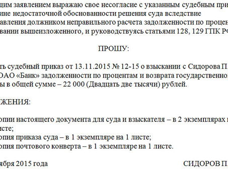 Возражения против исполнения судебных постановлений в Апелляционном суде