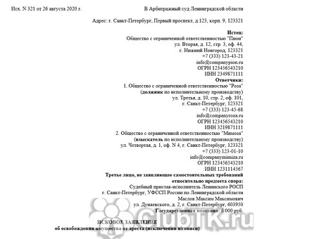 Судебные издержки, связанные с освобождением имущества от ареста