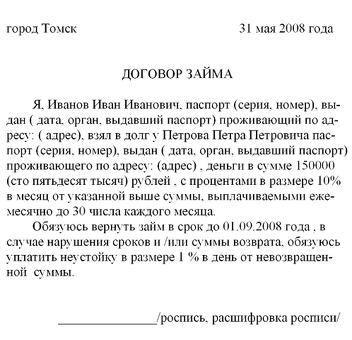 Одобрение долга с процентами