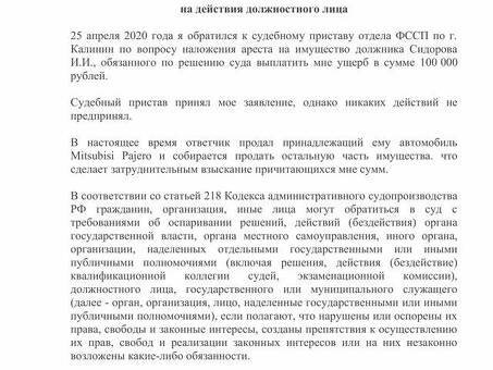 Образец управленческого иска против действий должностного лица