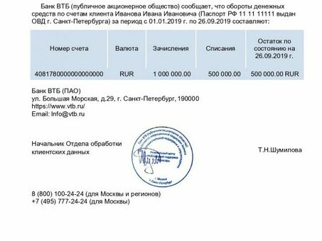 Выписки по счетам ВТБ