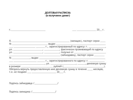 Скачать шаблон долговой записки