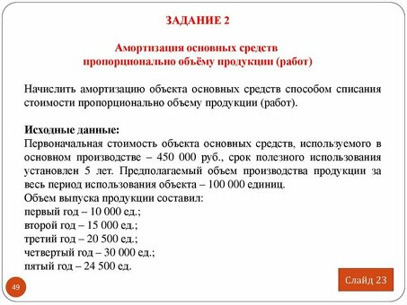 Пример пропорциональной амортизации - как рассчитать амортизацию в зависимости от количества продукта