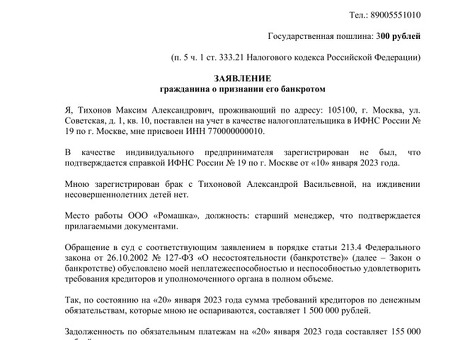 Заявление о личном банкротстве - эксперты по быстрому и простому оформлению банкротства