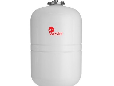 Бак расширительный WESTER WDV Premium объём 24л, DN 20, PN 12, для ГВС, гелиосистемы, вертикальный, резьбовое-НР, G-3/4'', без опор с контрфланецем из нержавеющей стали, белый, Россия