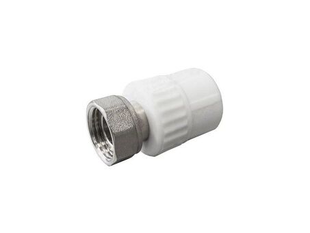 Муфта комбинированная ПП 20-1/2'' PN 25, с накидной гайкой, белая, Valfex