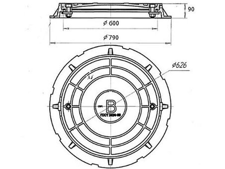 Люк чугунный С (В125) -2-60 с ЗЗУ, нагрузка 125кН
