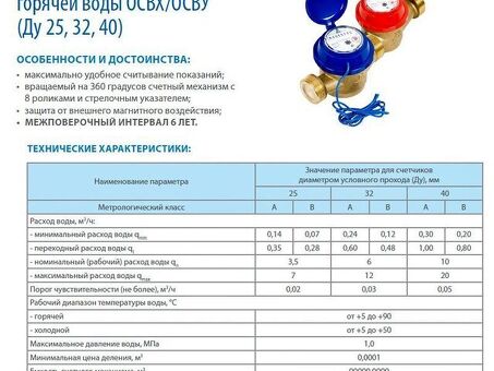 Счетчик воды до 90 градусов ОСВУ-25 муфтовый 160мм, Декаст (ПК Прибор)