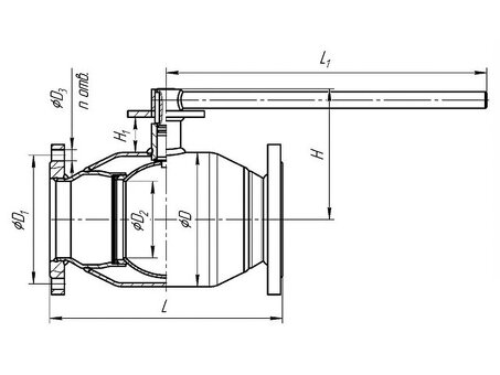 Кран стальной шаровой цельносварной TEMPER КШ.Ц.Ф.П-П, DN 125 PN 16, 380мм, полнопроходной, фланцевый с ручкой