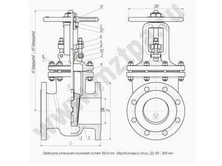 Задвижка стальная фланцевая 30с41нж, DN80 PN16, нержавеющая сталь, клиновой, класс А, L=210мм, МЗТА