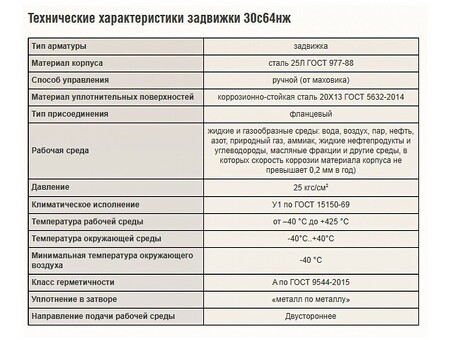 Задвижка стальная фланцевая 30с64нж, DN150 PN25, класс А, L=350мм, САЗ