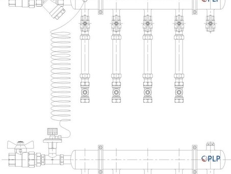 Узел коллекторный для отопления этажный с левым подключением на 4 выхода PLP УКЭО-Л-25-АИ-А20-50СТ-100-4-15-Р15Э-ВП110-РВ-КД