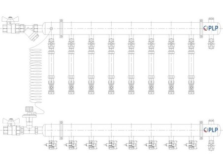Узел коллекторный для отопления этажный с левым подключением на 8 выходов PLP УКЭО-Л-25-АИ-А25-50СТ-100-8-15-Р15Э-ВП110-РВ-КД