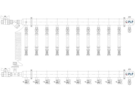 Узел коллекторный для отопления этажный с левым подключением на 10 выходов PLP УКЭО-Л-25-АИ-А25-50СТ-100-10-15-Р15Э-ВП110-РВ-КД