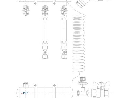 Узел коллекторный для отопления этажный с правым подключением на 2 выхода PLP УКЭО-П-25-АИ-А15-50СТ-100-2-15-Р15Э-ВП110-РВ-КД