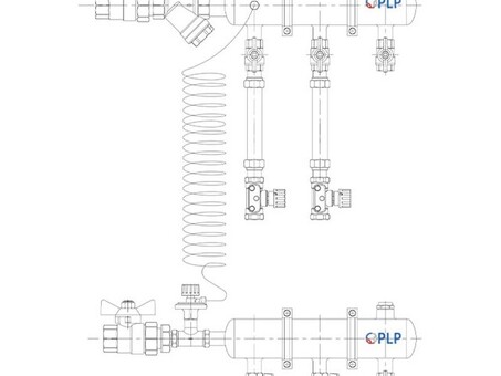 Узел коллекторный для отопления этажный с левым подключением на 2 выхода PLP УКЭО-Л-25-АИ-А15-50СТ-100-2-15-Р15-ВП110-РВ-КД