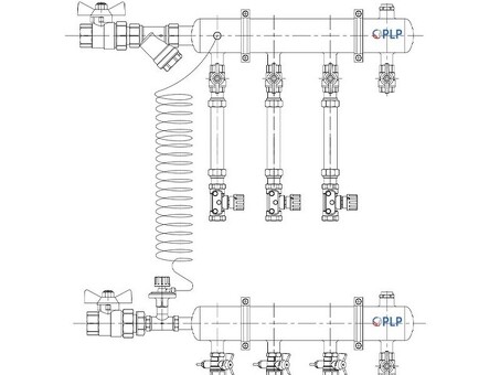 Узел коллекторный для отопления этажный с левым подключением на 3 выхода PLP УКЭО-Л-25-АИ-А15-50СТ-100-3-15-Р15-ВП110-РВ-КД