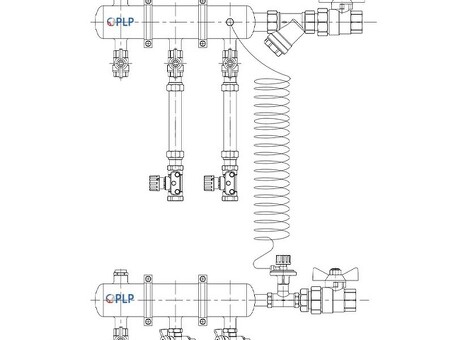Узел коллекторный для отопления этажный с правым подключением на 2 выхода PLP УКЭО-П-25-АИ-А15-50СТ-100-2-15-Р15-ВП110-РВ-КД