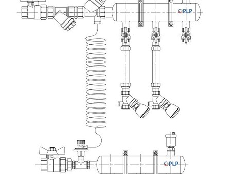 Узел коллекторный для отопления этажный с левым подключением на 2 выхода PLP УКЭО-Л-25-Р25-А15-50СТ-100-2-15-Р15-ВП110-АВ-КД