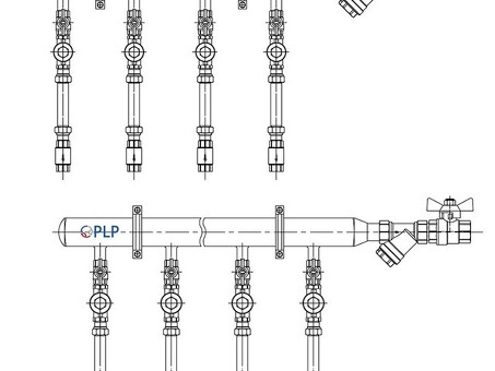 Узел коллекторный для водоснабжения этажный с левым подключением на 10 выходов PLP УКЭВ-Л-25-40НЖ-100-10-15-РД15-В110-КО15