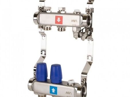 Блок коллекторный MVI из нержавеющей стали DN 25-2 выхода G 3/4, без расходомеров, с дренажным краном и воздухоотводчиком, евроконус, MS.602.06