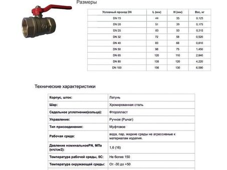 Кран латунный шаровой КНР 11Б27п1, DN 15 PN 16, однотипный, рычаг, муфта-муфта